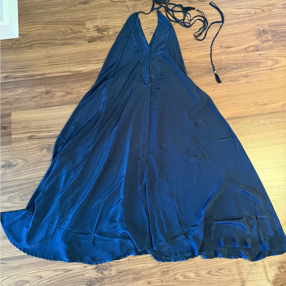 Elegant Navy Blue Halter Dress